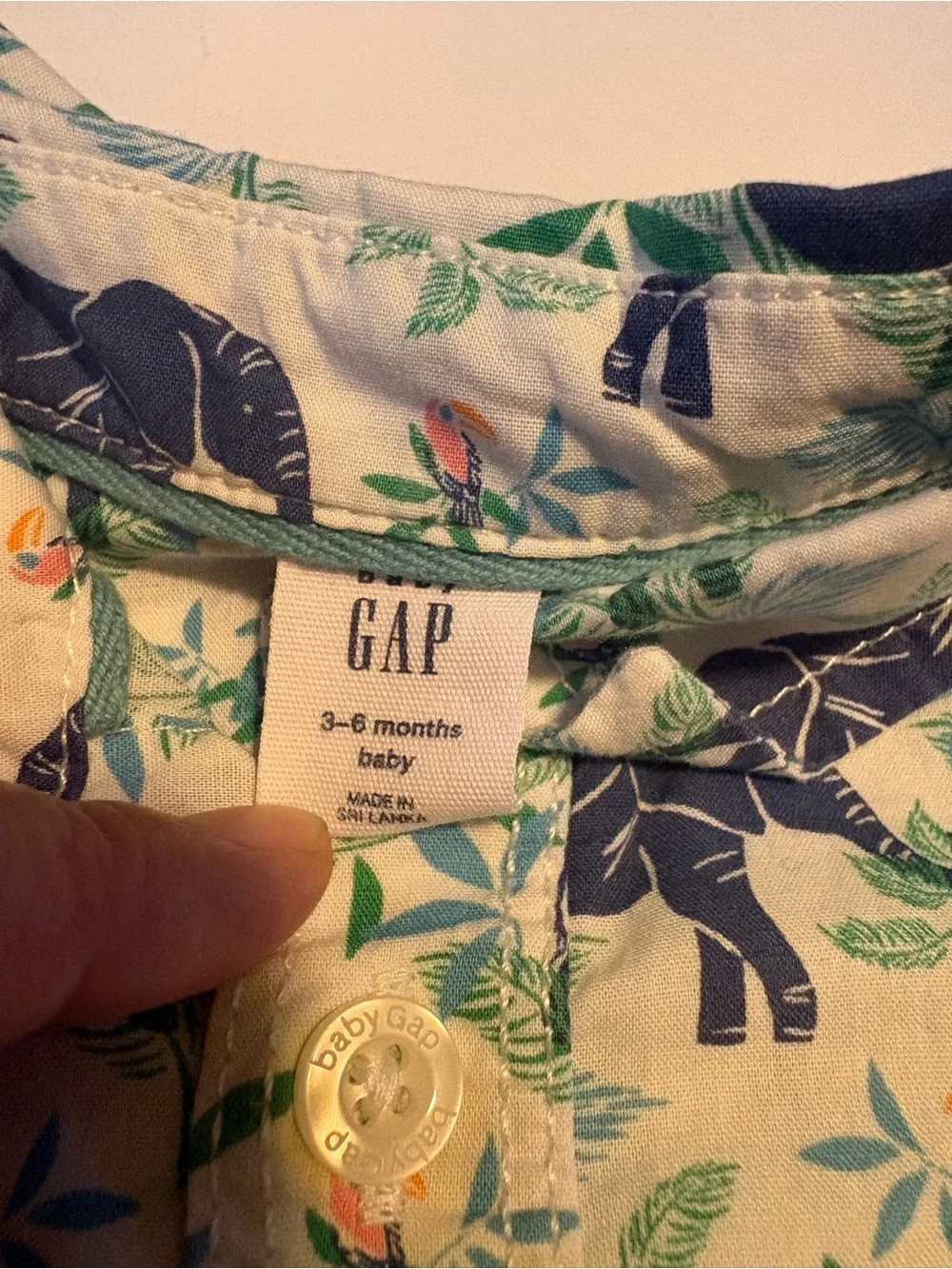 Gap Baby Outfit Set 3-6 M Short-Sleeve Elephant Button-Up Onesie - Blue/Green